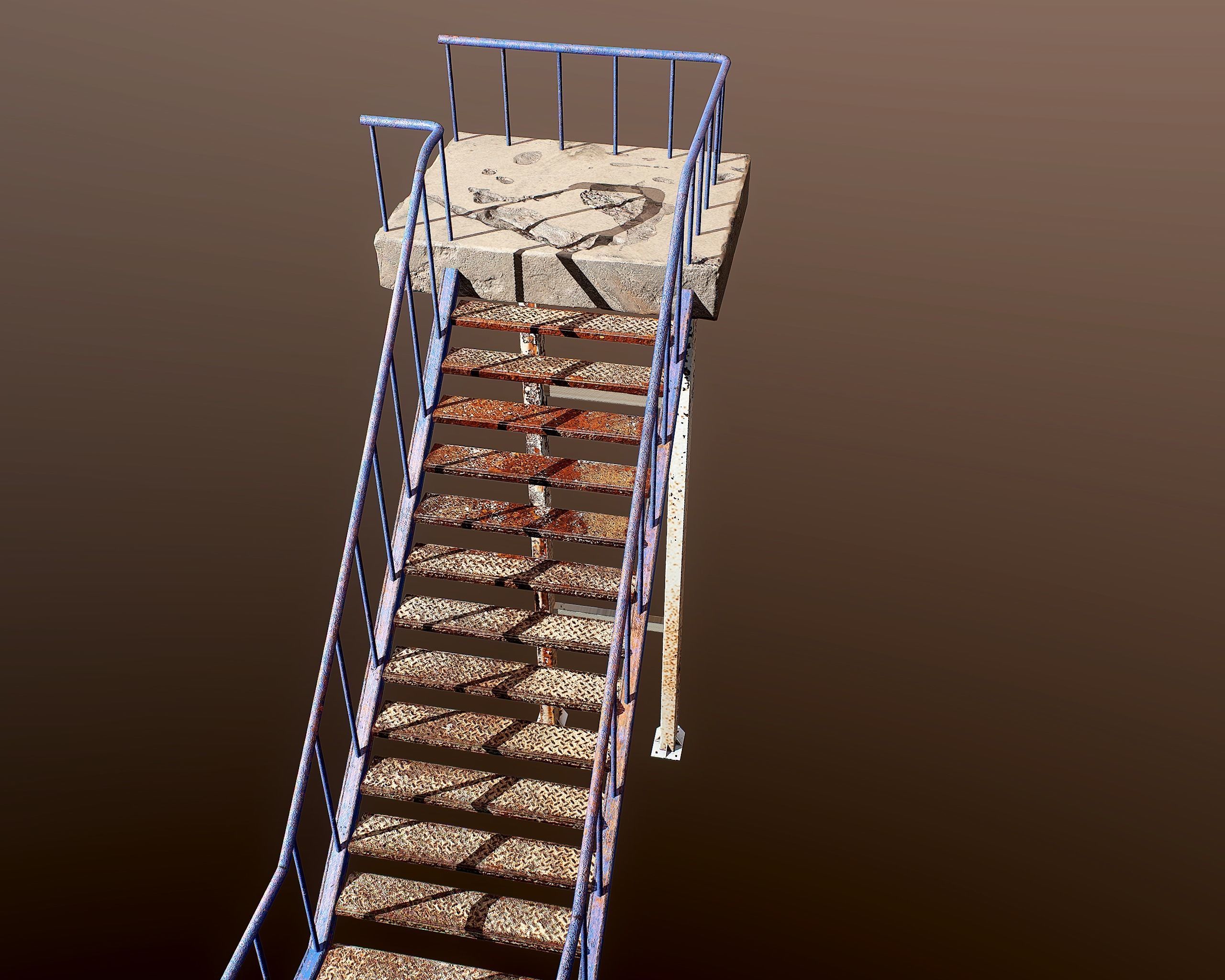 Rusty Iron Stairs PBR Model Low-poly 3D model_1