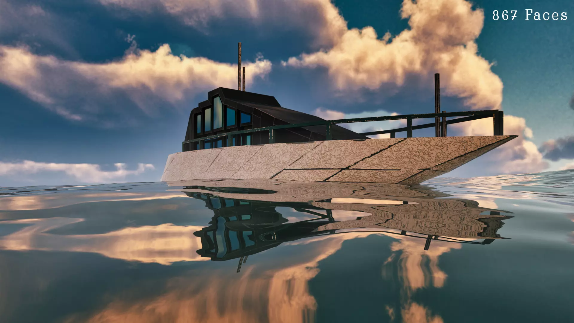 Realistic PBR low poly Yacht Low-poly 3D model boat floating ... Low-poly 3D model_0