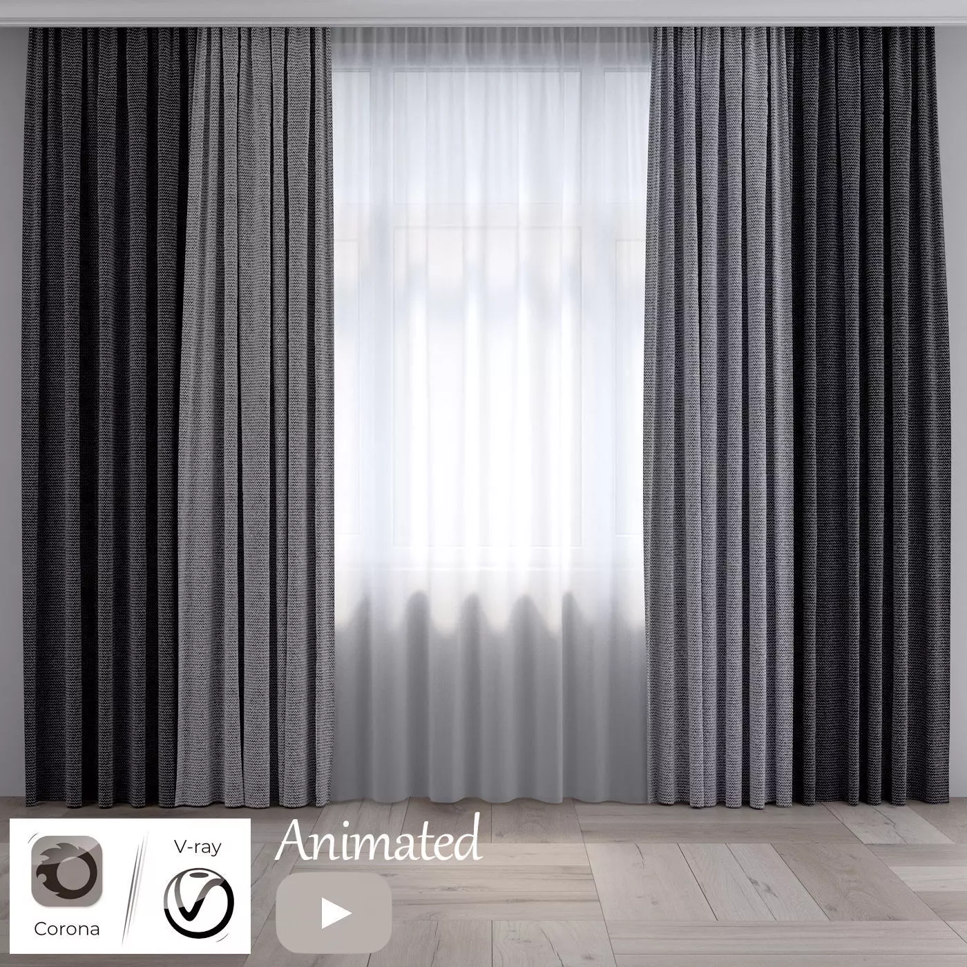 Animated curtain and tulle 1 3D model_0