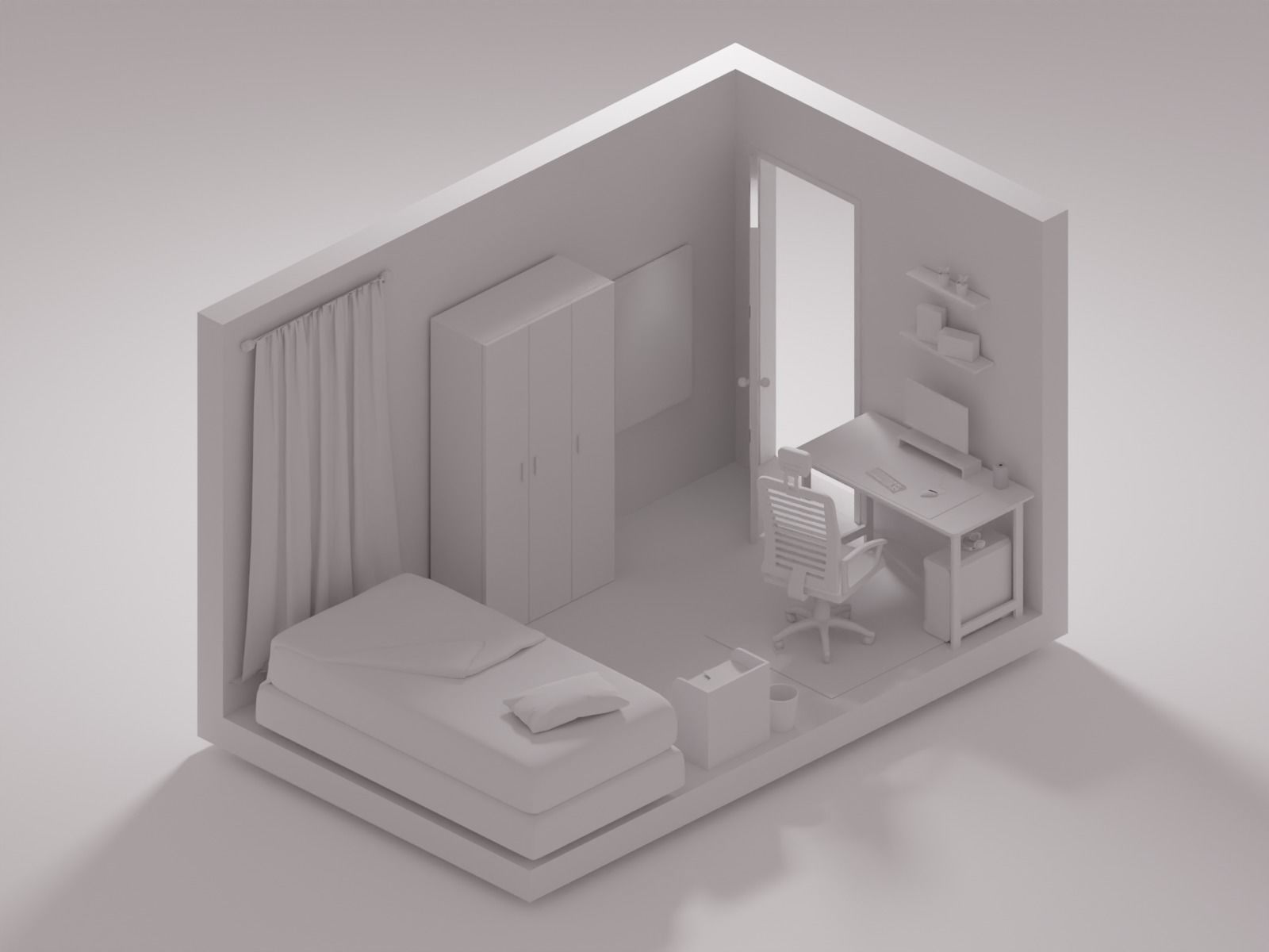 Low Poly Isometric - Bedroom Free low-poly 3D model_1
