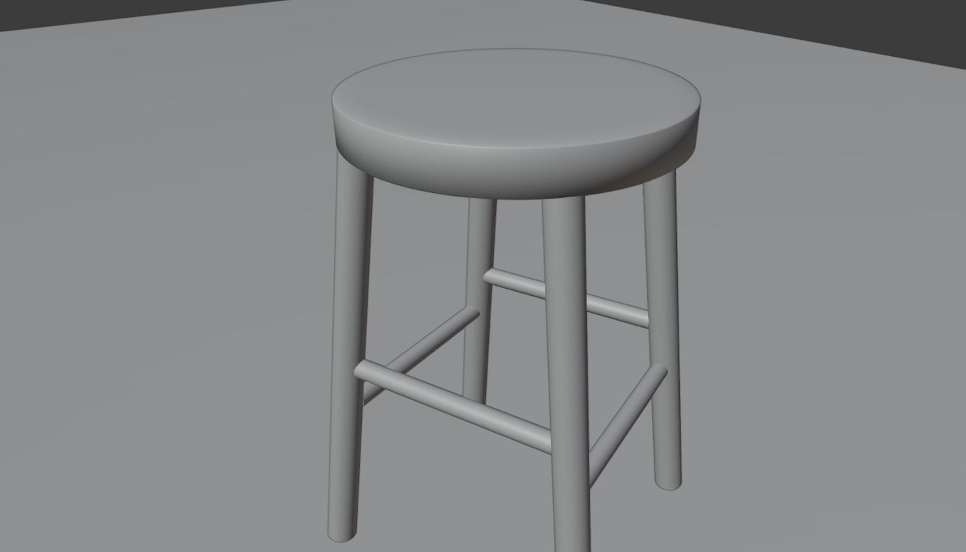 stool wooden Low-poly 3D model_8