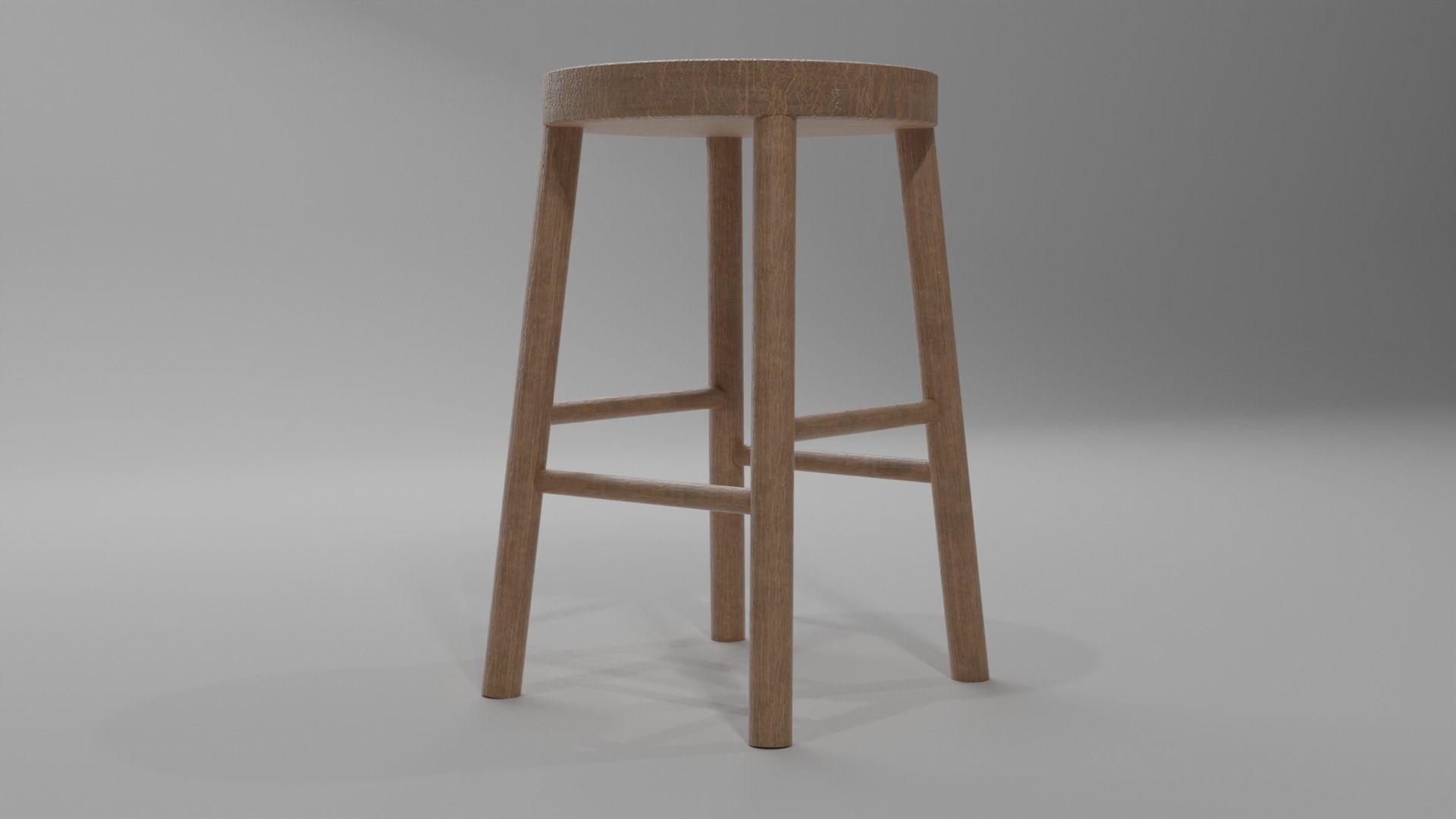 stool wooden Low-poly 3D model_5