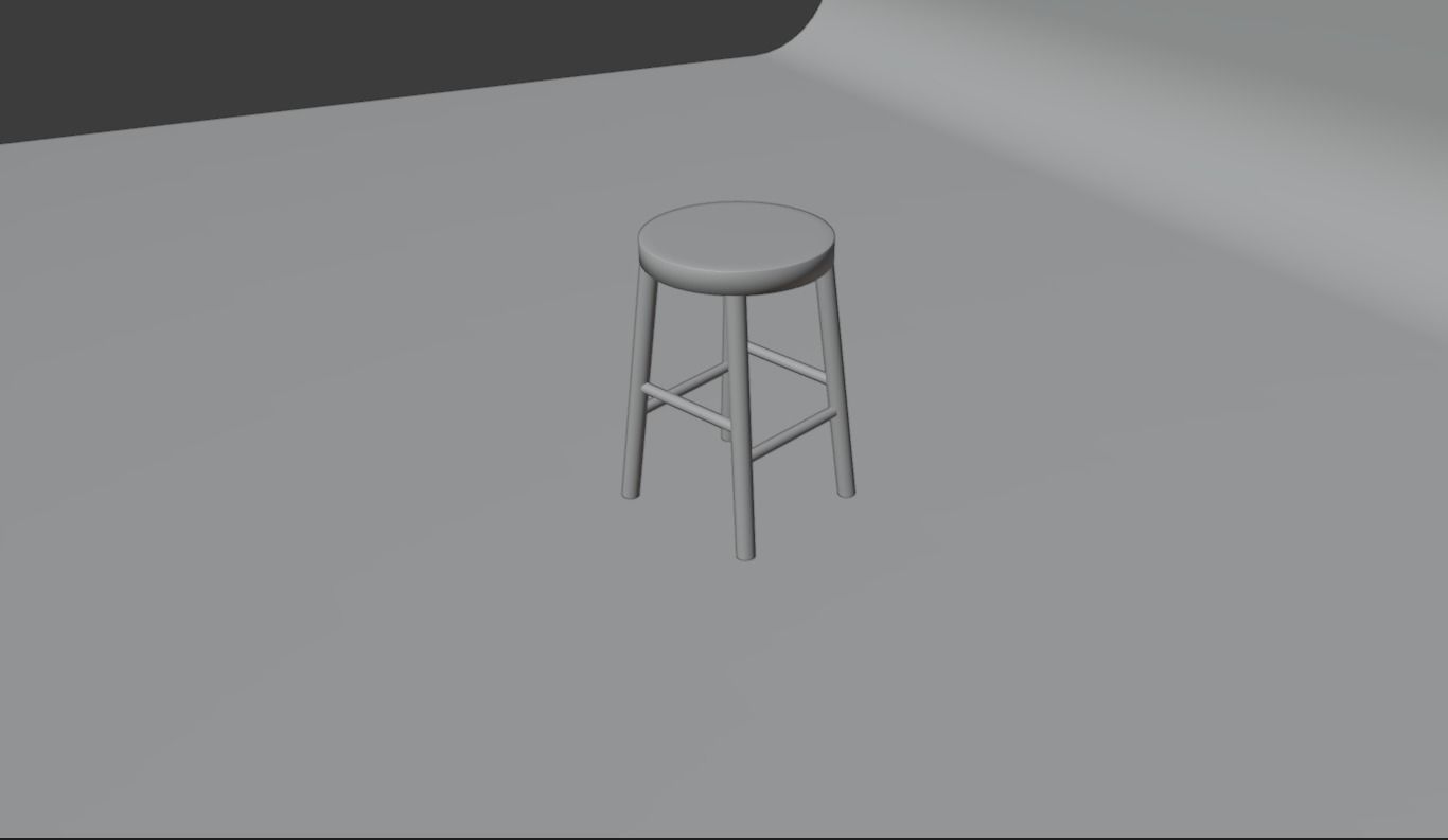 stool wooden Low-poly 3D model_10