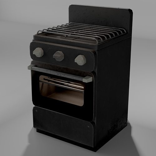 Gas range  old post-soviet  2 Burners  PBR  low-poly  game-ready Low-poly 3D model