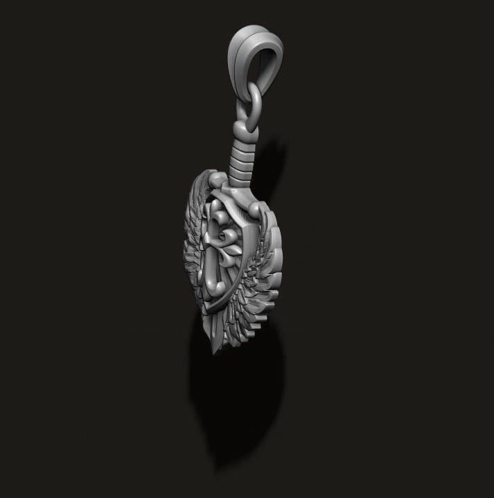sword shield wings pendant 3D print model_6