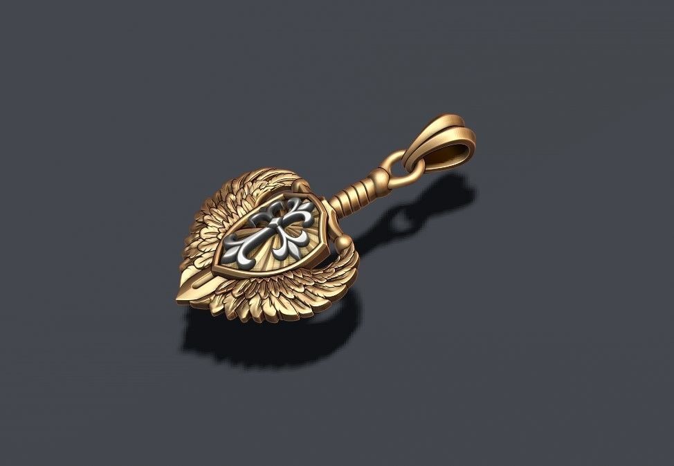 sword shield wings pendant 3D print model_3