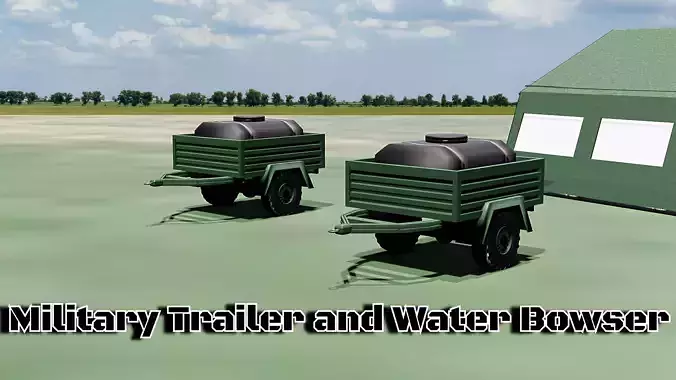 Military Water Bowser on Trailer Low-poly 3D model
