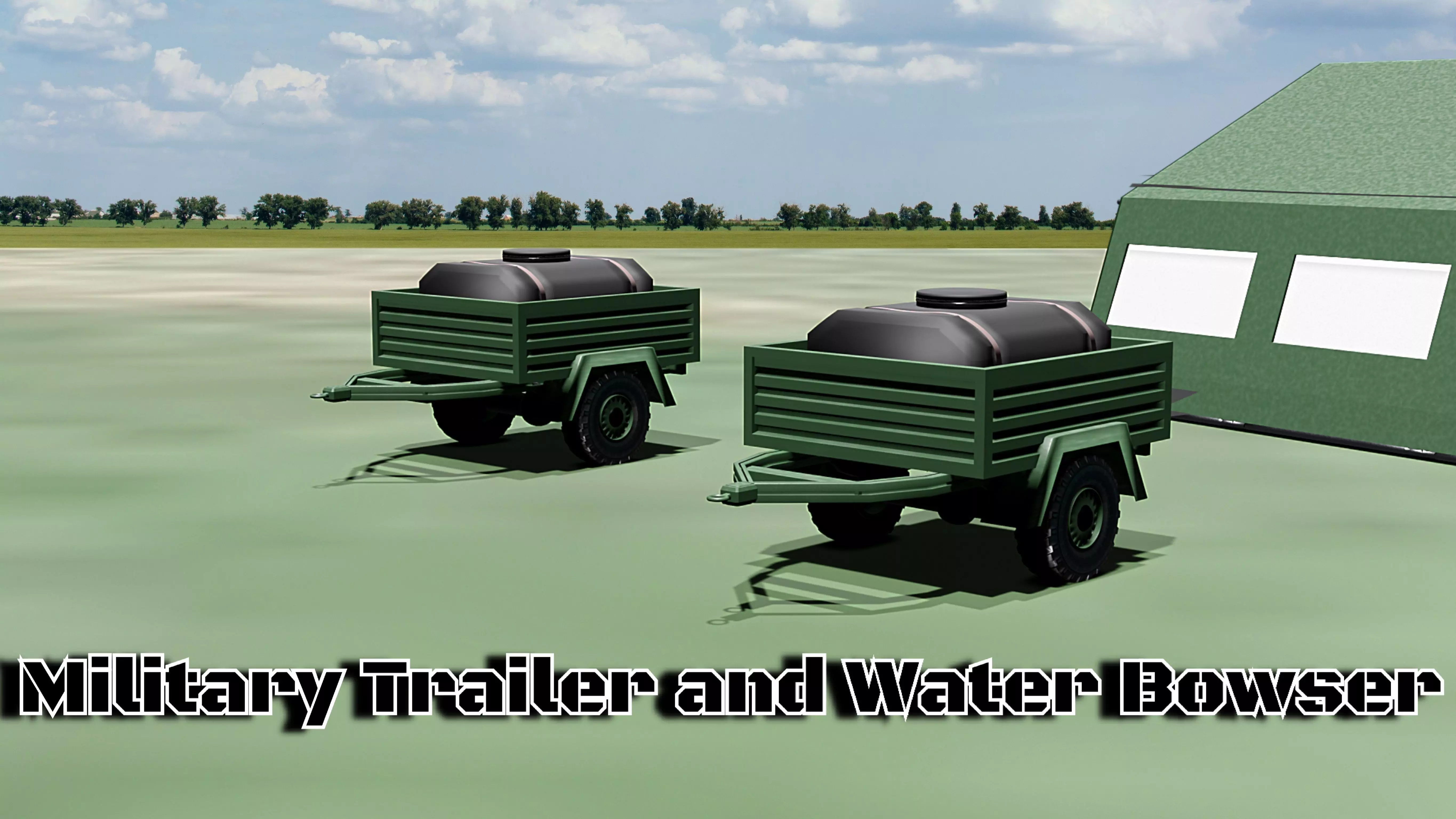 Military Water Bowser on Trailer Low-poly 3D model_0