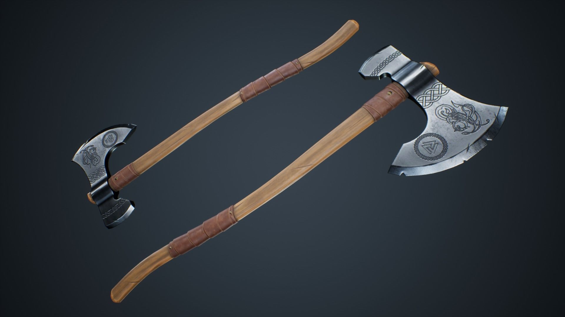 Viking Weapons - Large Axe II Low-poly 3D model_2