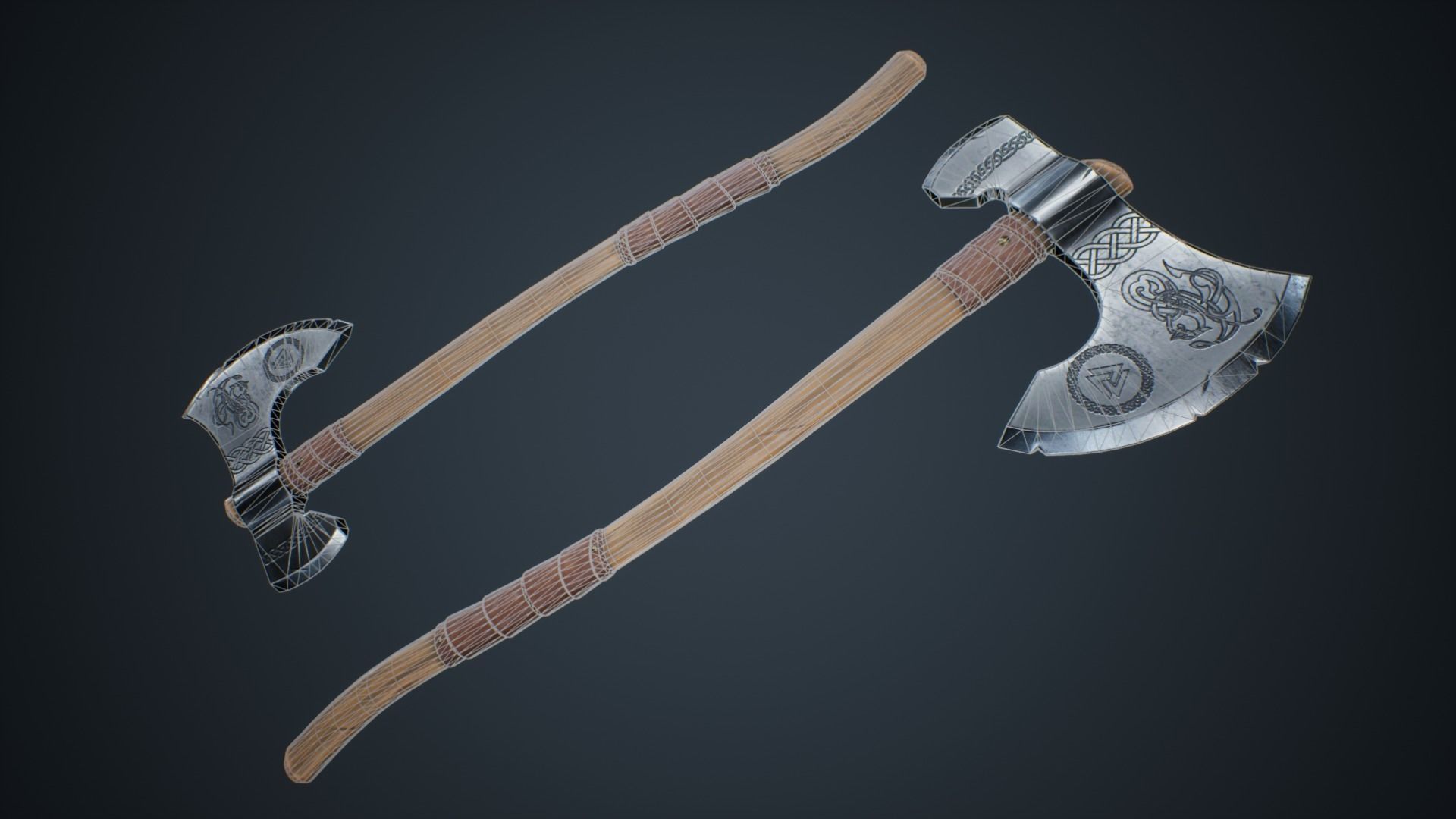 Viking Weapons - Large Axe II Low-poly 3D model_3