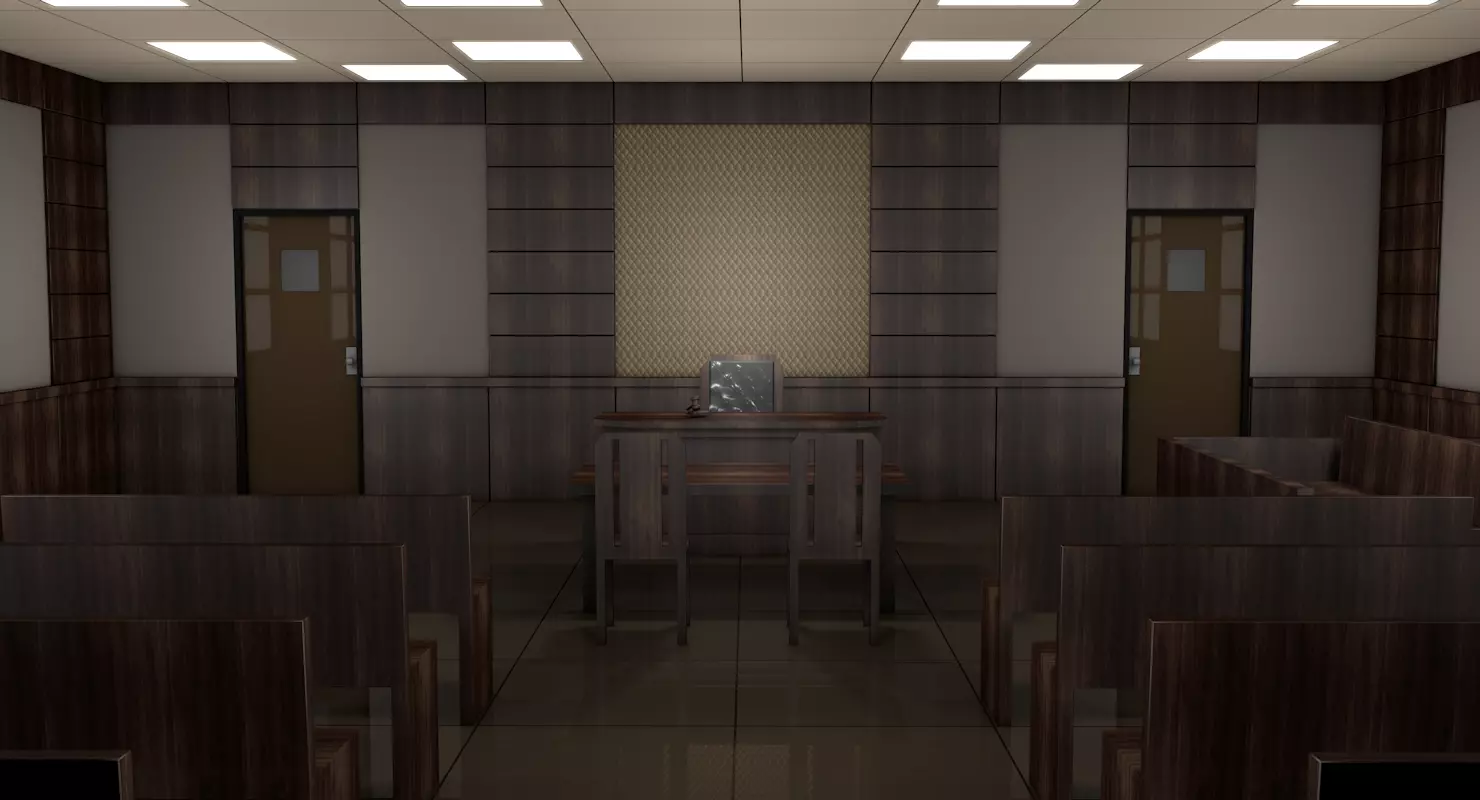 Courtroom room with chairs and tables 3D model_0