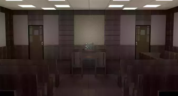 Courtroom room with chairs and tables 3D model
