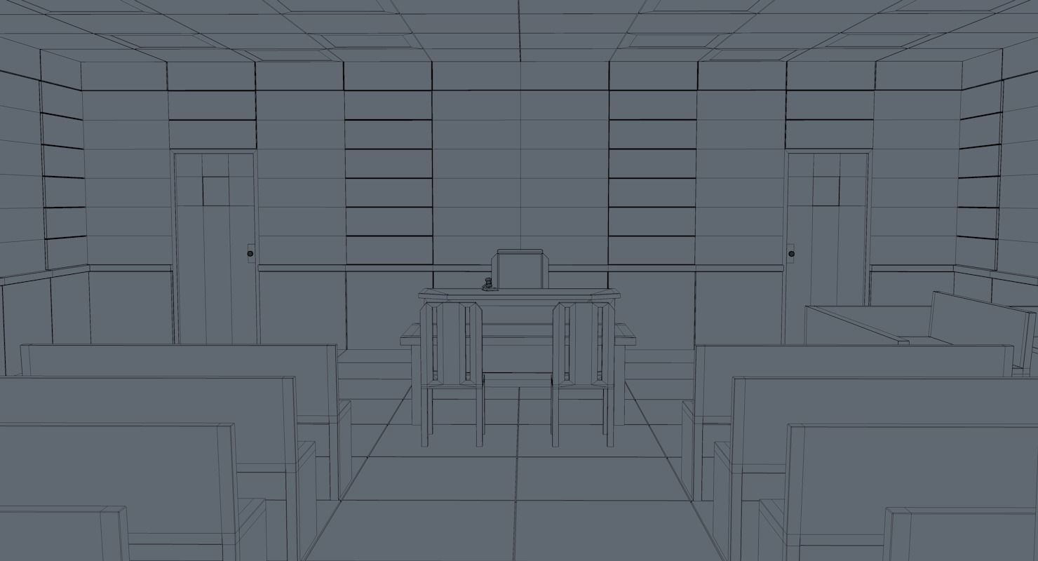 Courtroom room with chairs and tables 3D model_10