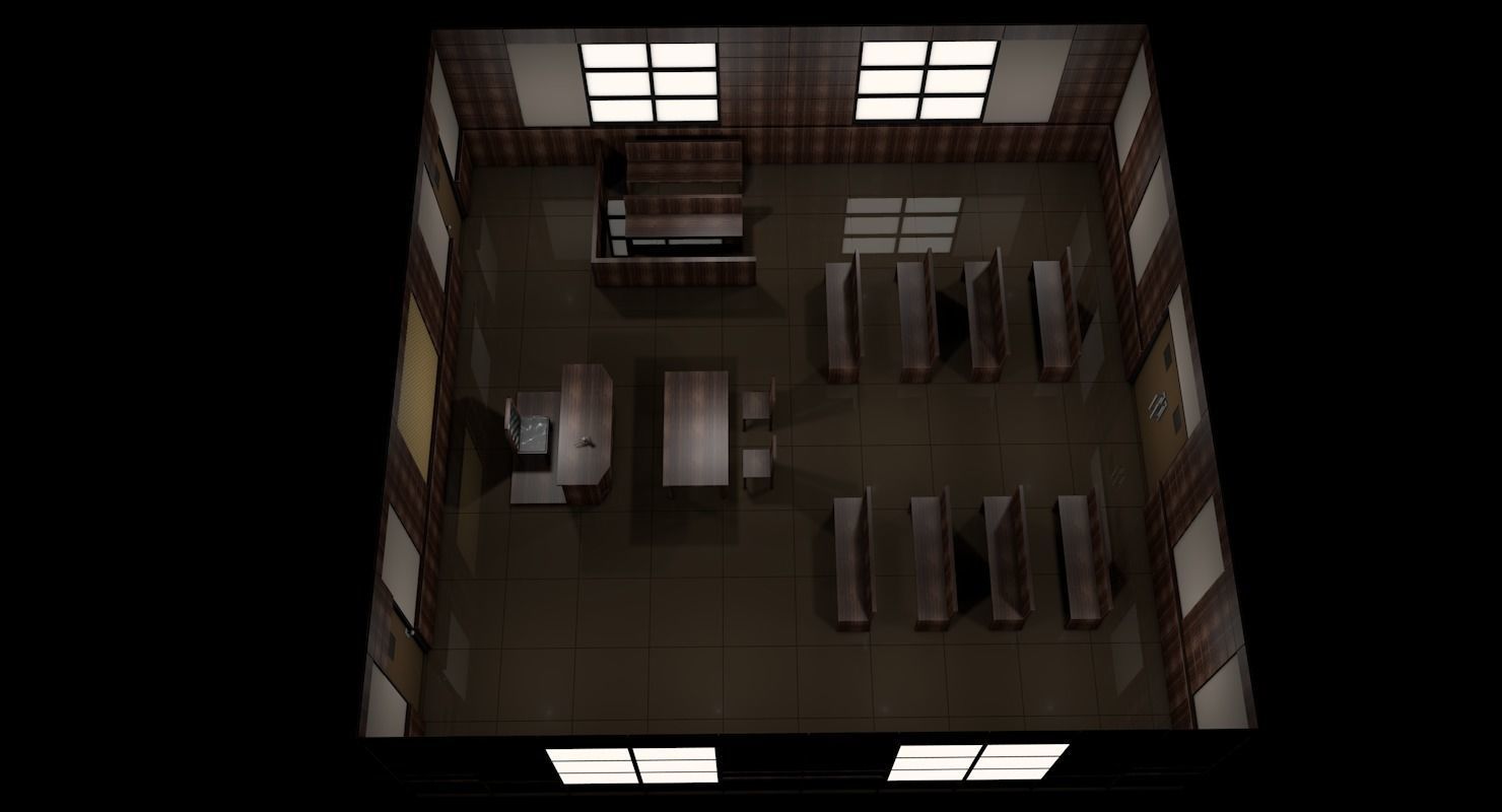 Courtroom room with chairs and tables 3D model_9