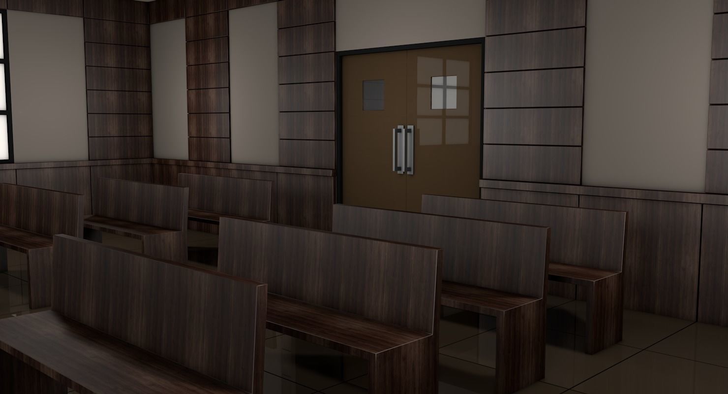 Courtroom room with chairs and tables 3D model_8