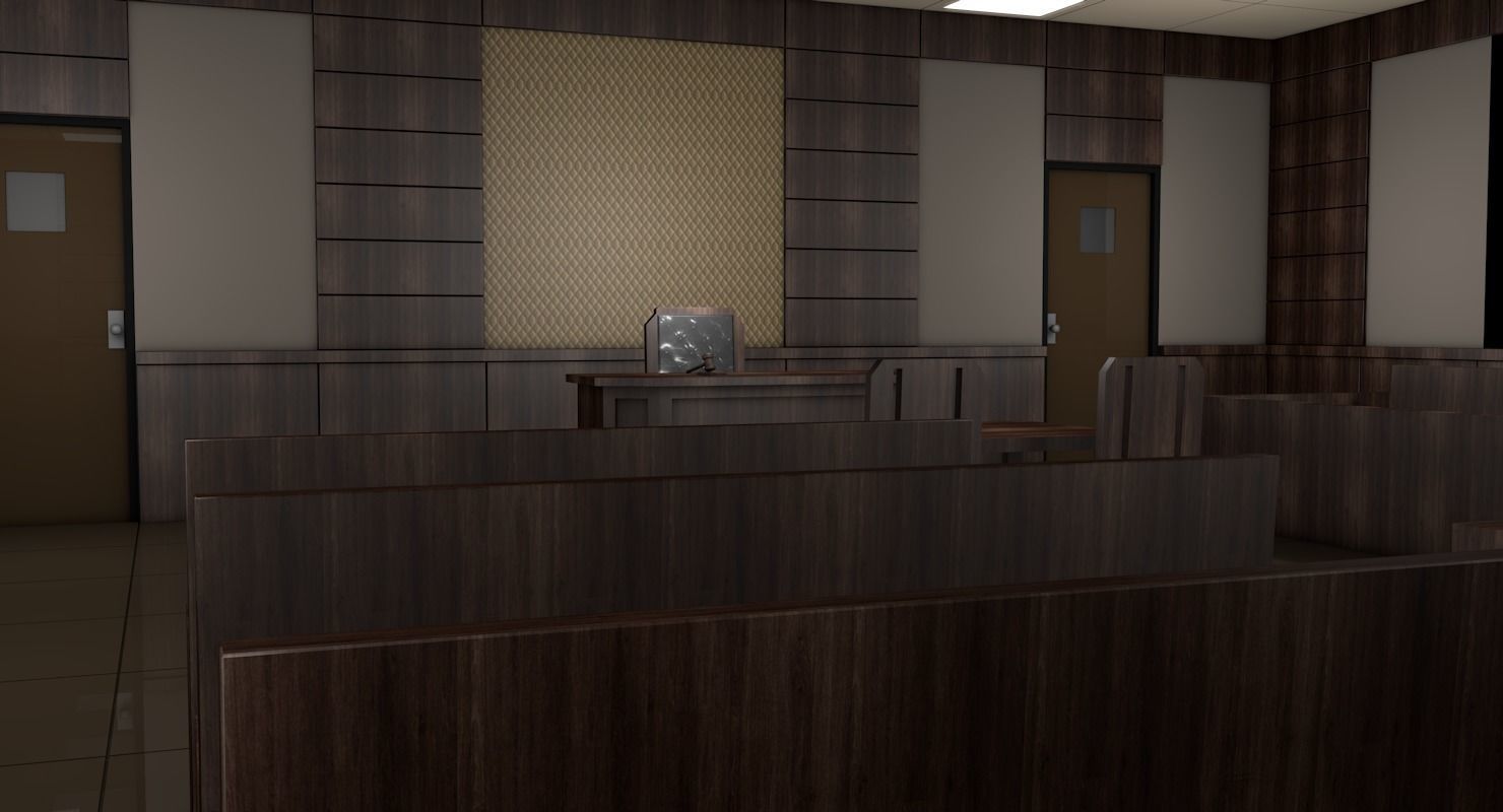 Courtroom room with chairs and tables 3D model_1