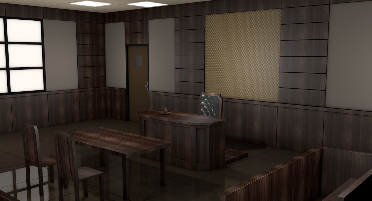 Courtroom room with chairs and tables 3D model_2