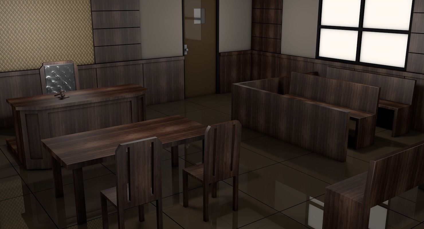 Courtroom room with chairs and tables 3D model_3