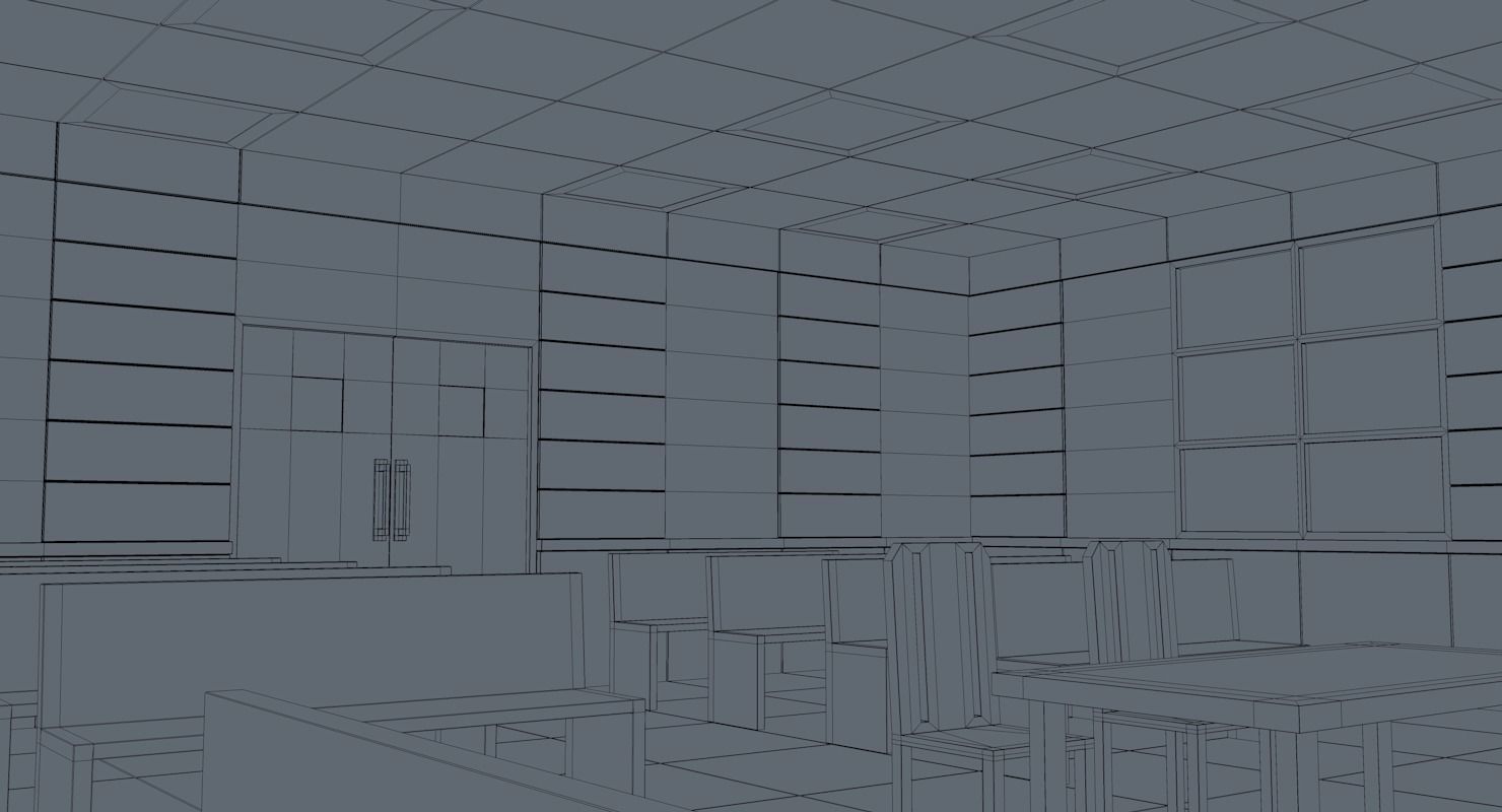 Courtroom room with chairs and tables 3D model_13