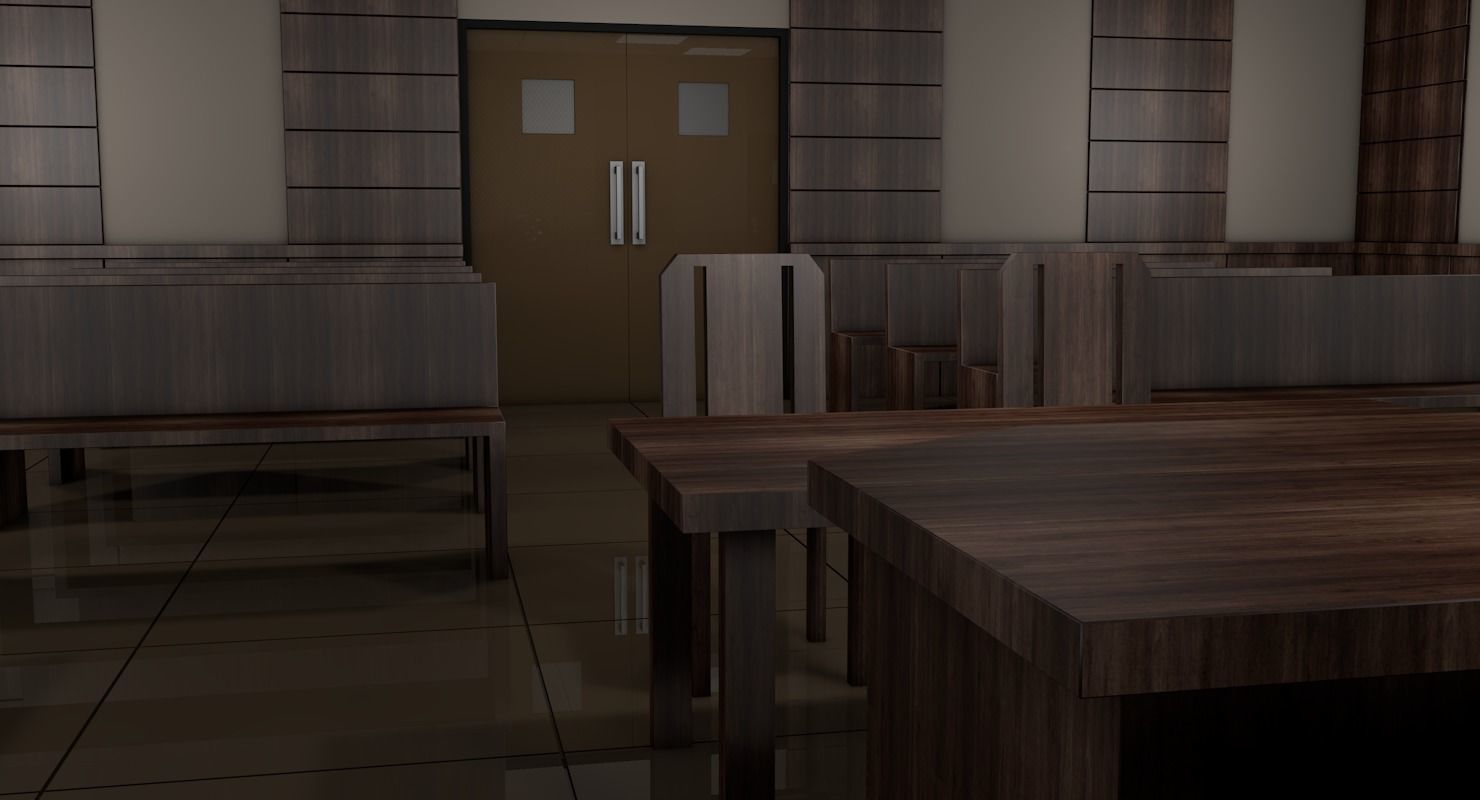 Courtroom room with chairs and tables 3D model_5