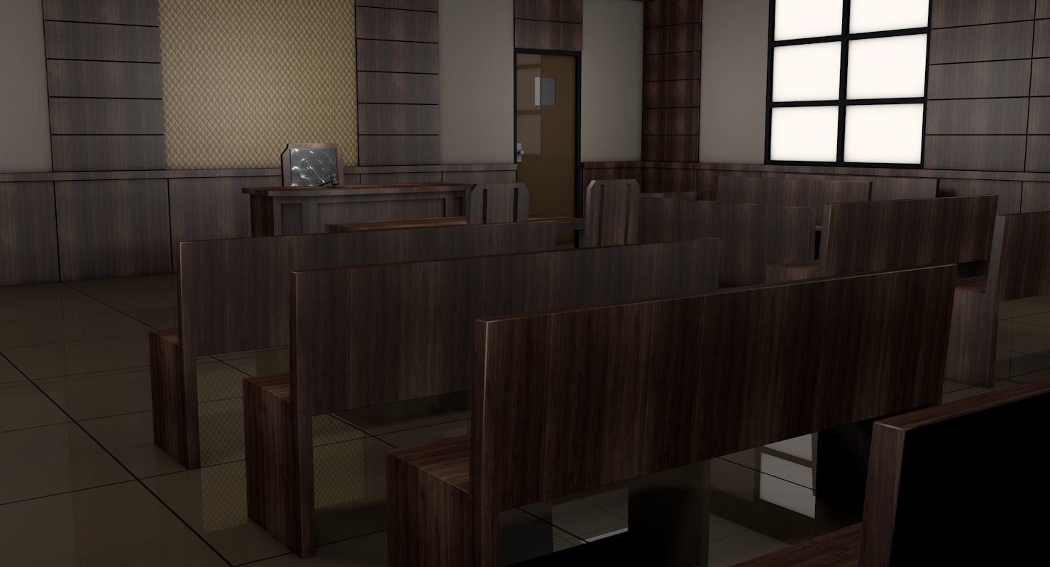Courtroom room with chairs and tables 3D model_7