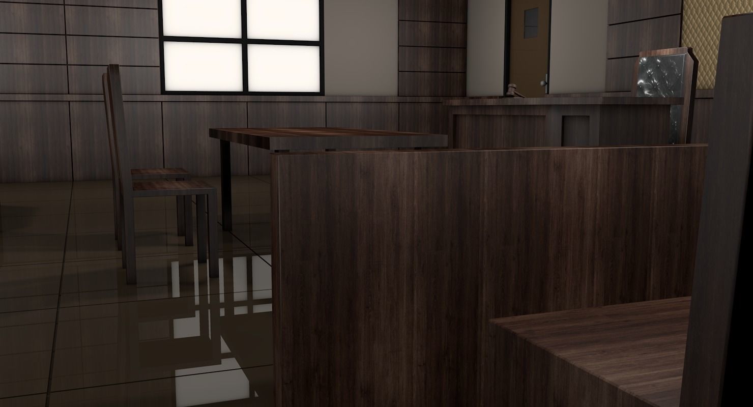 Courtroom room with chairs and tables 3D model_6