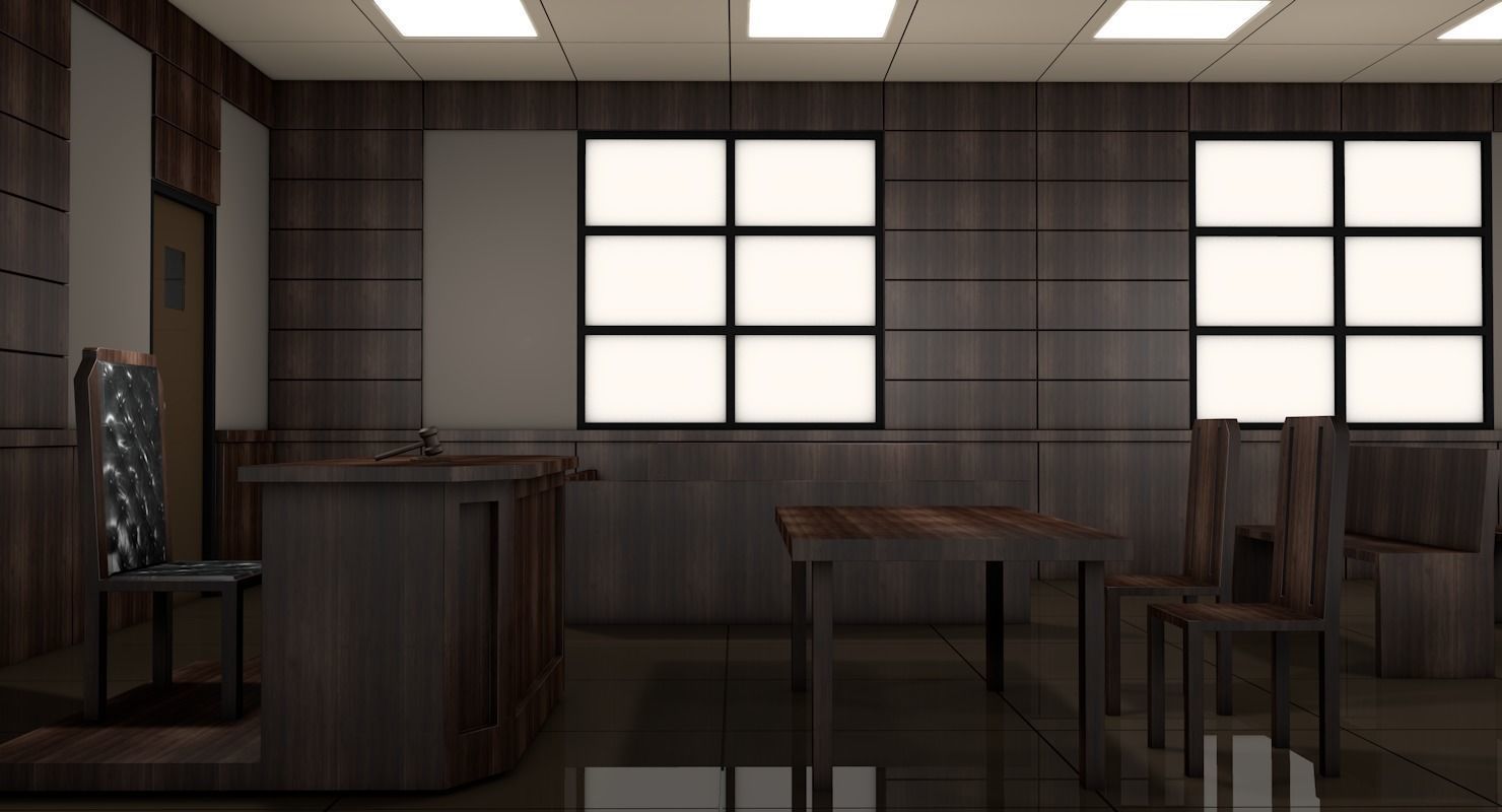 Courtroom room with chairs and tables 3D model_4