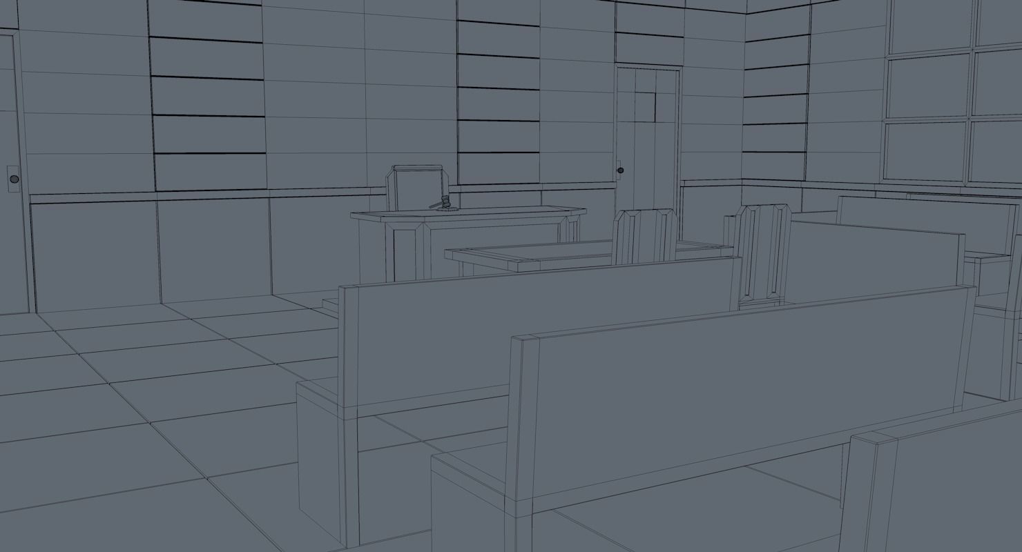 Courtroom room with chairs and tables 3D model_11