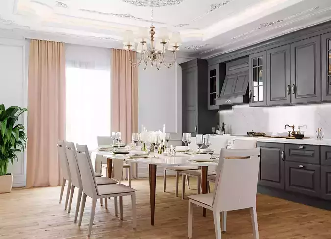 Neoclassical interior Living and kitchen room