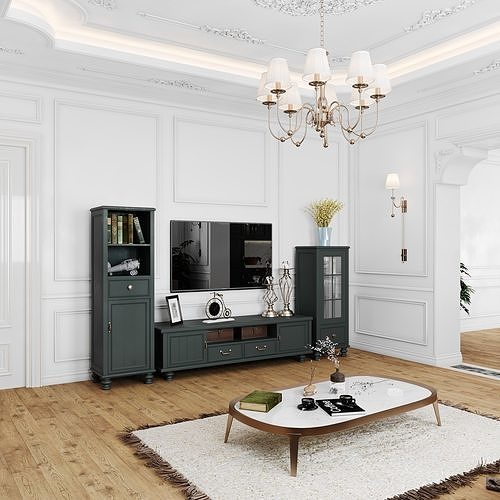 Neoclassical interior Living and kitchen room 3D model 2