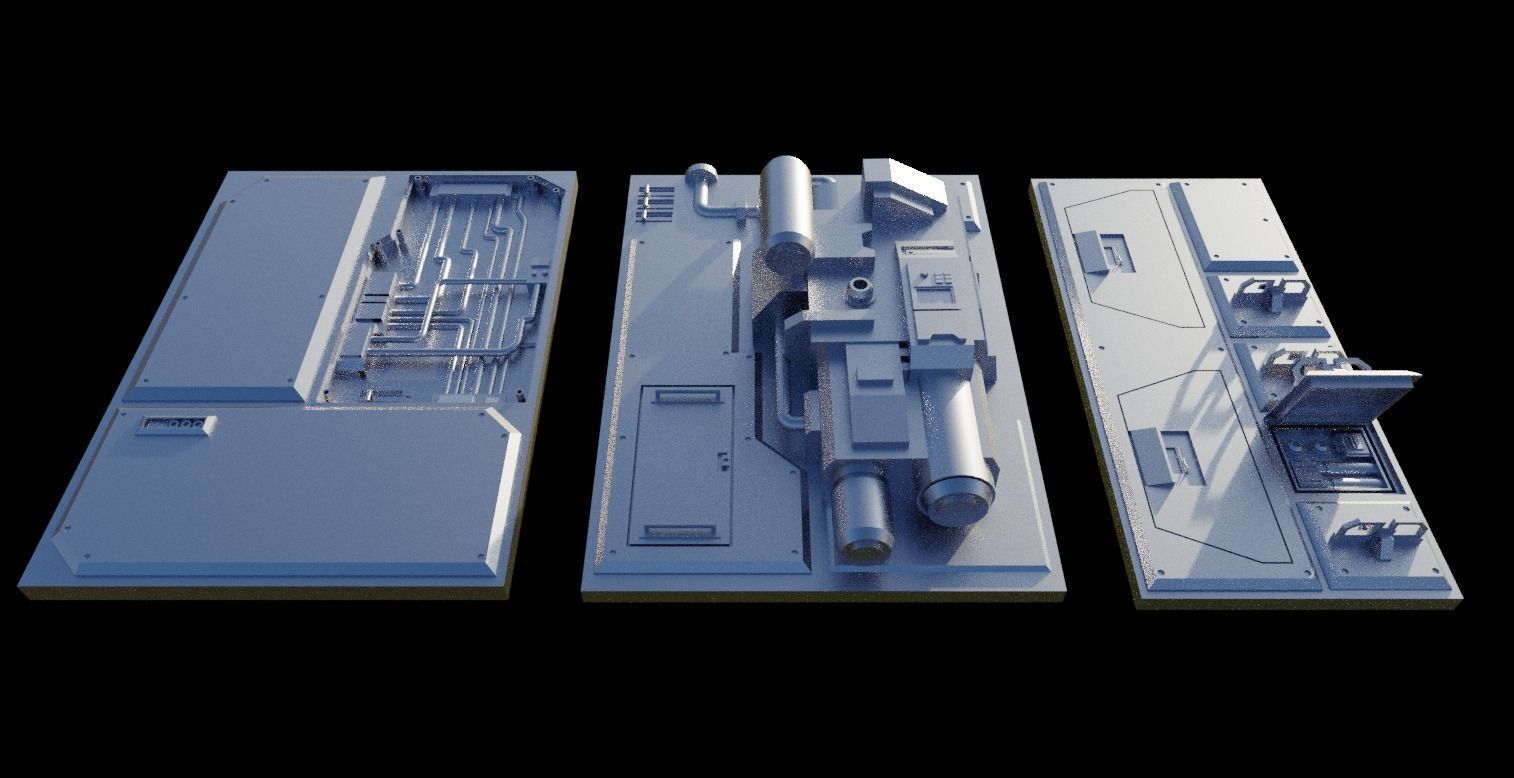 Sci-Fi Wall Panels Kit  - 21 Parts - Props 3D model_7
