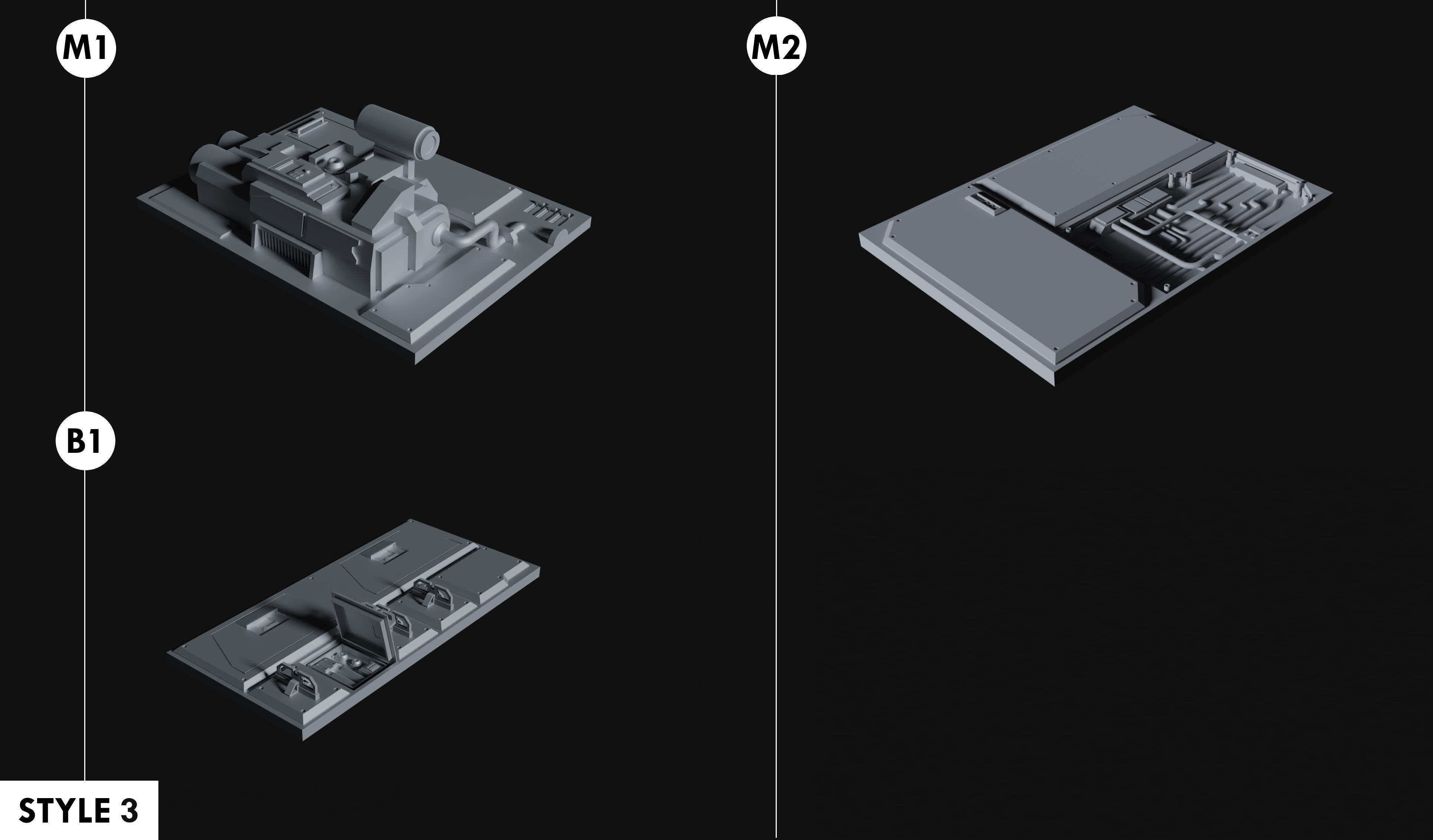 Sci-Fi Wall Panels Kit  - 21 Parts - Props 3D model_4