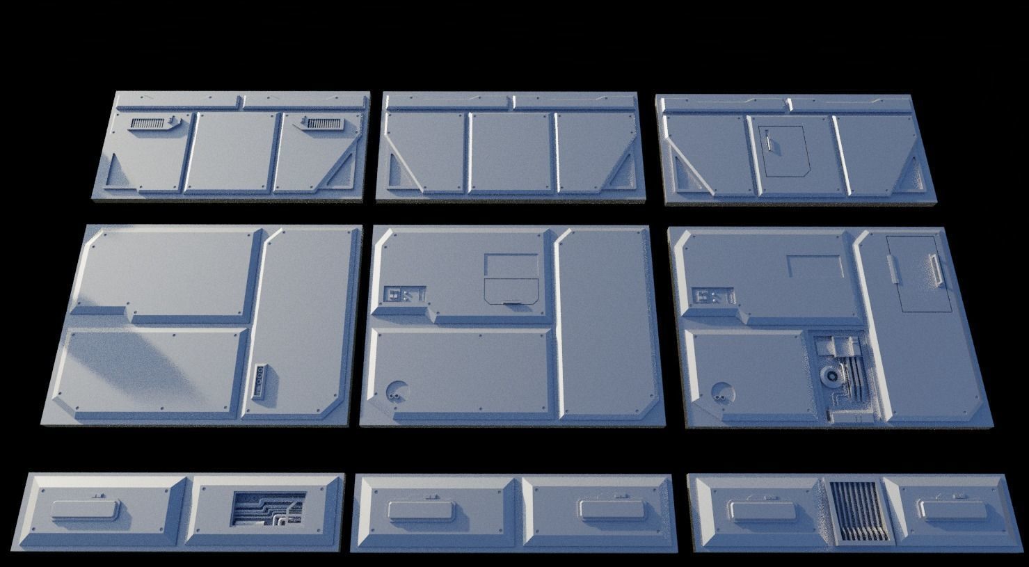 Sci-Fi Wall Panels Kit  - 21 Parts - Props 3D model_8