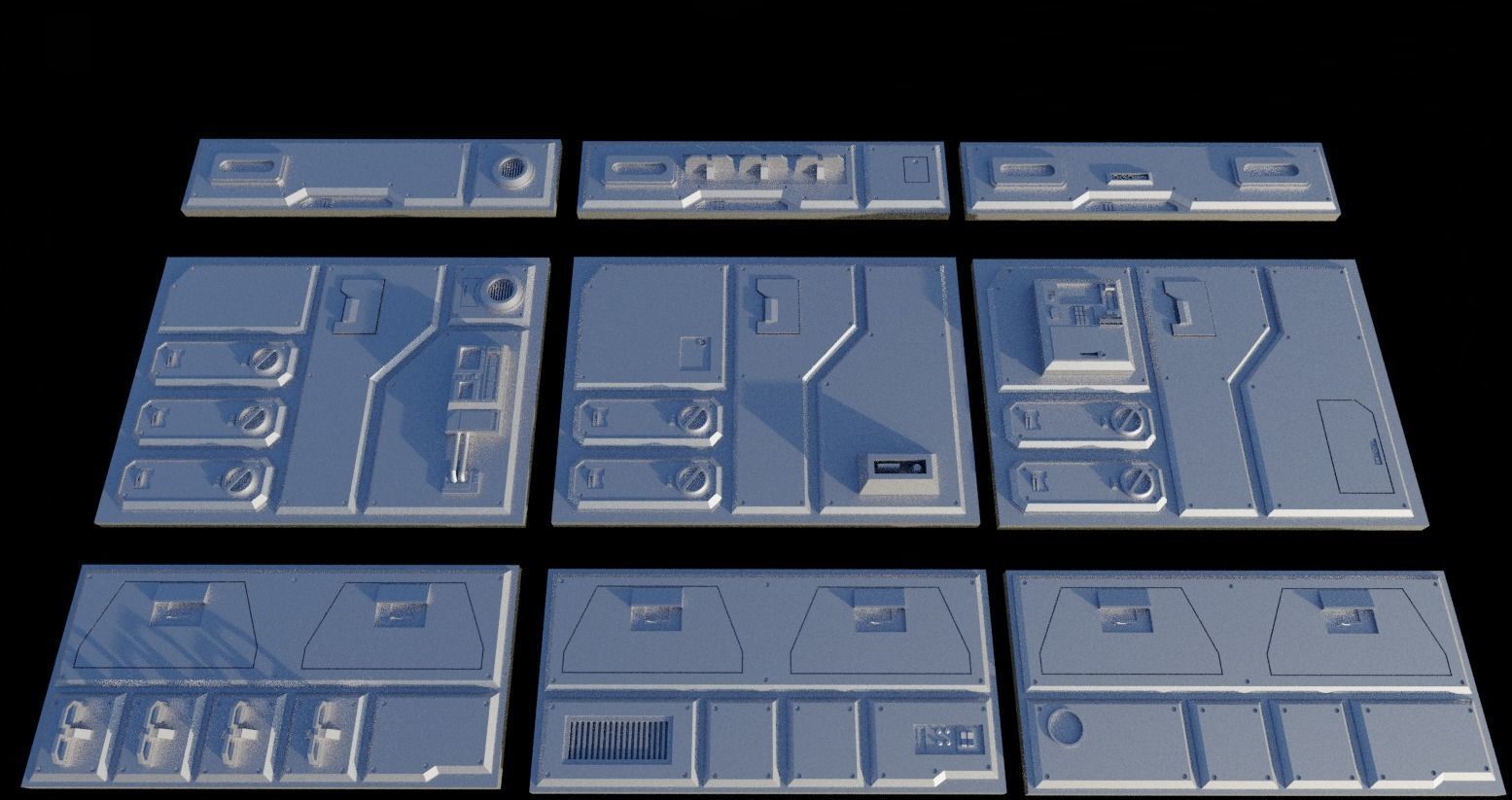 Sci-Fi Wall Panels Kit  - 21 Parts - Props 3D model_9