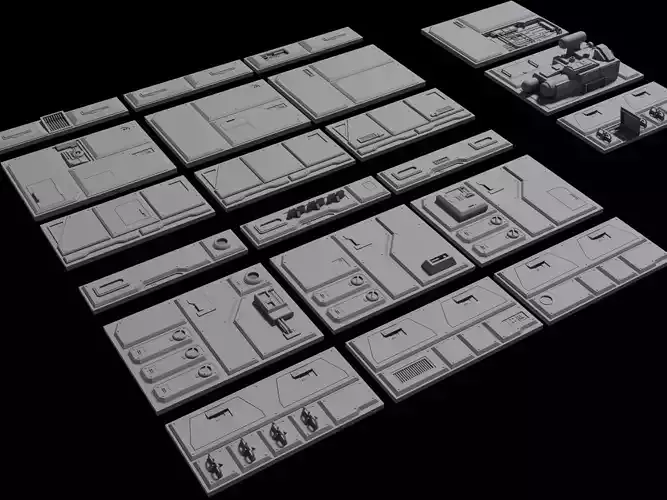 Sci-Fi Wall Panels Kit  - 21 Parts - Props 3D model