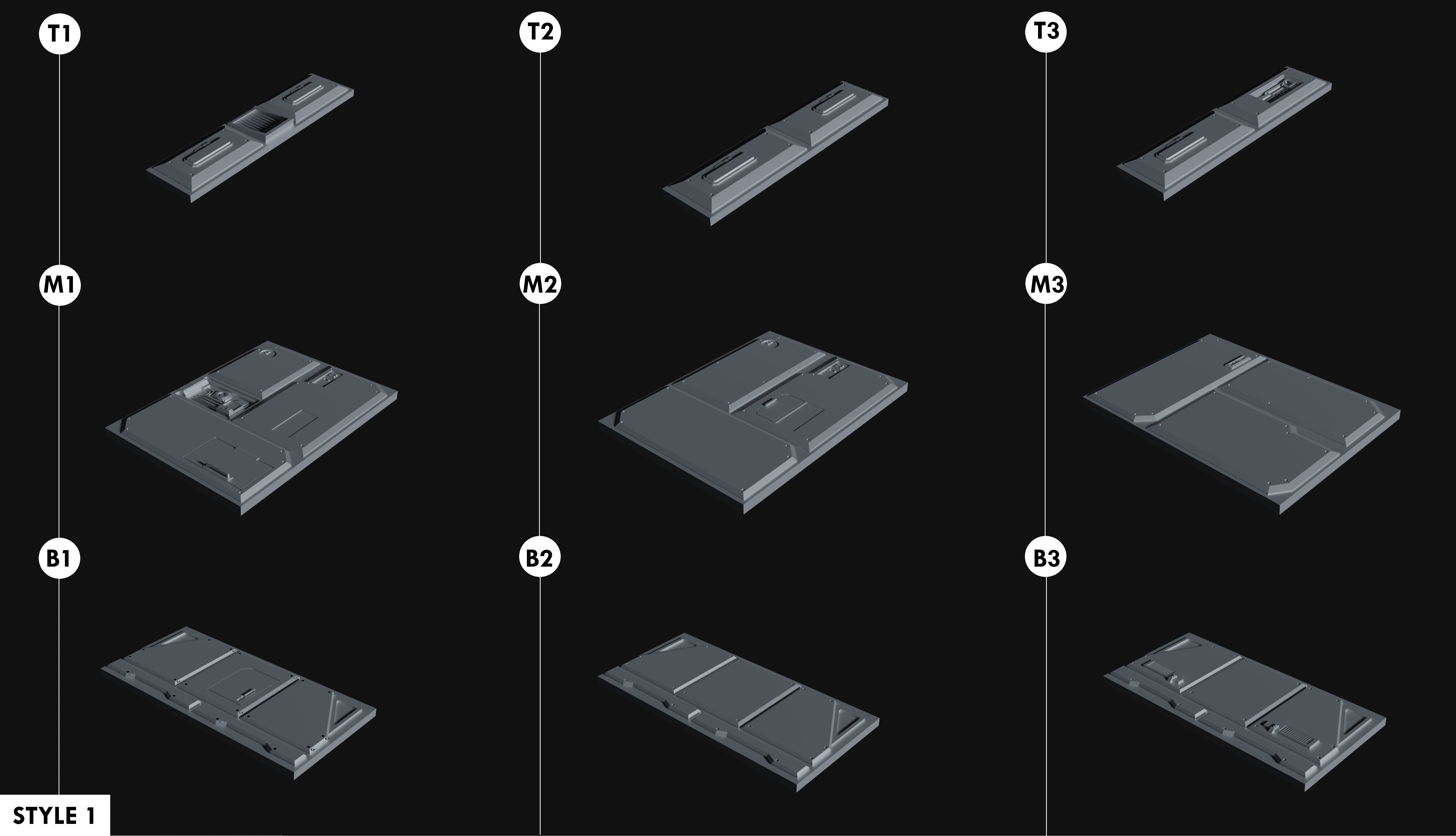 Sci-Fi Wall Panels Kit  - 21 Parts - Props 3D model_2