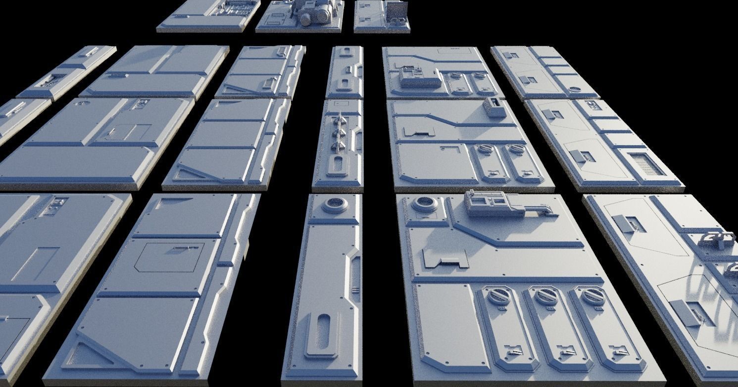 Sci-Fi Wall Panels Kit  - 21 Parts - Props 3D model_5