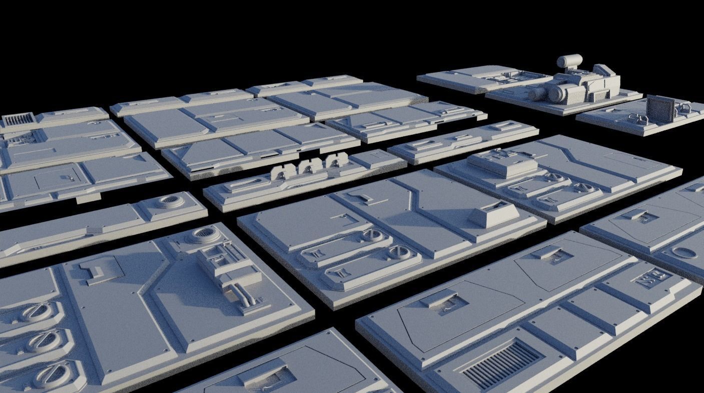 Sci-Fi Wall Panels Kit  - 21 Parts - Props 3D model_6