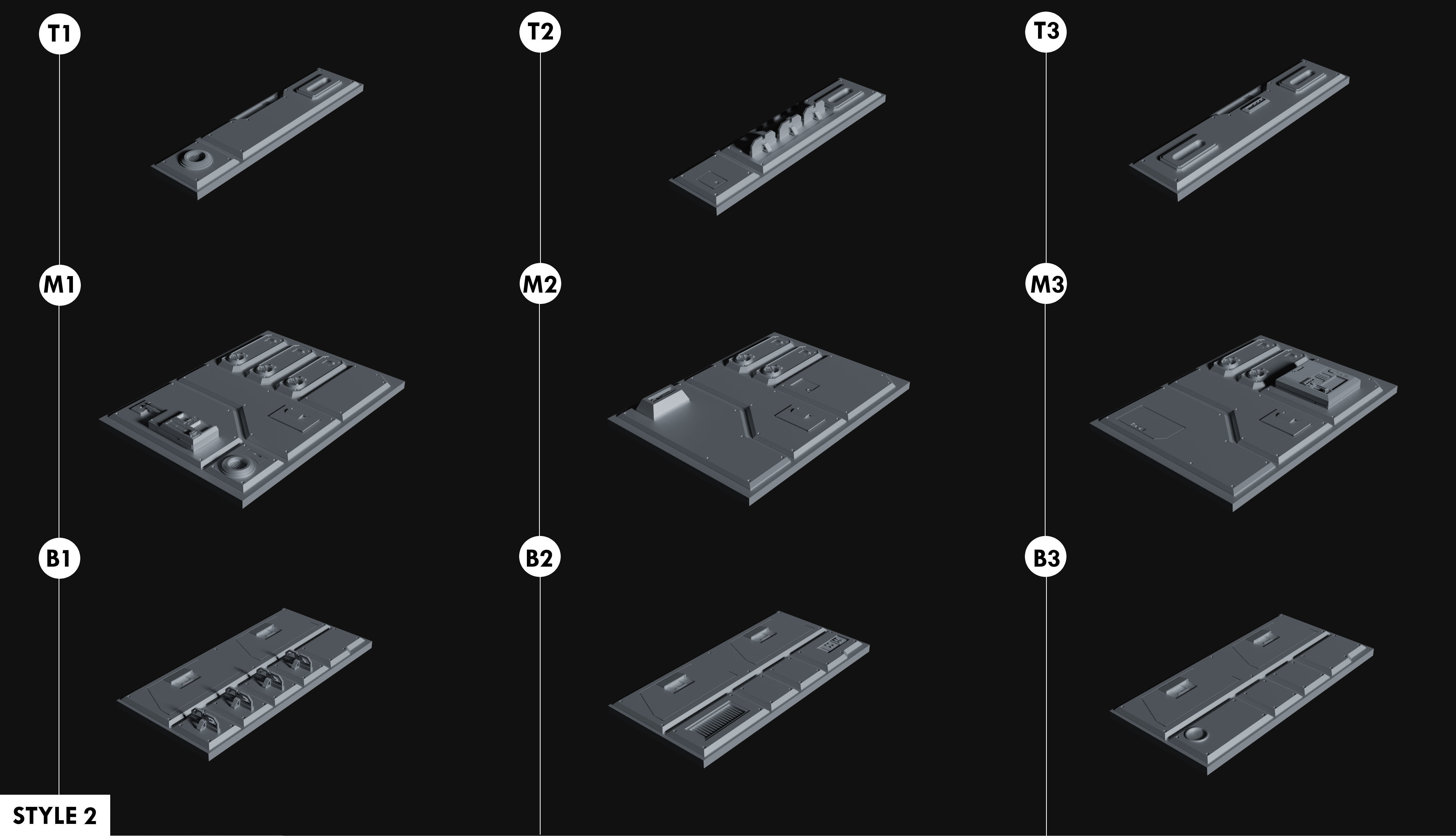 Sci-Fi Wall Panels Kit  - 21 Parts - Props 3D model_3
