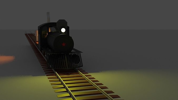 train on tracks with light shining 3D model