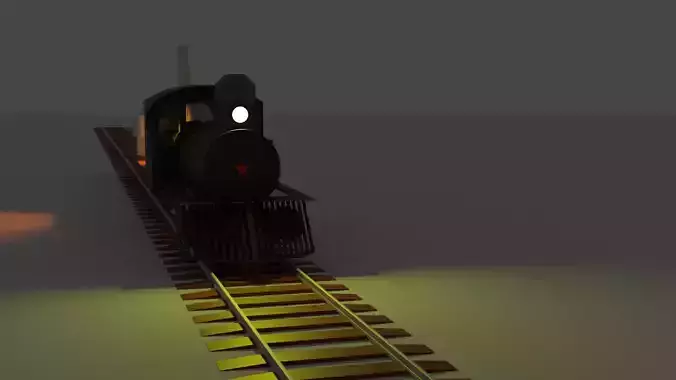 train on tracks with light shining