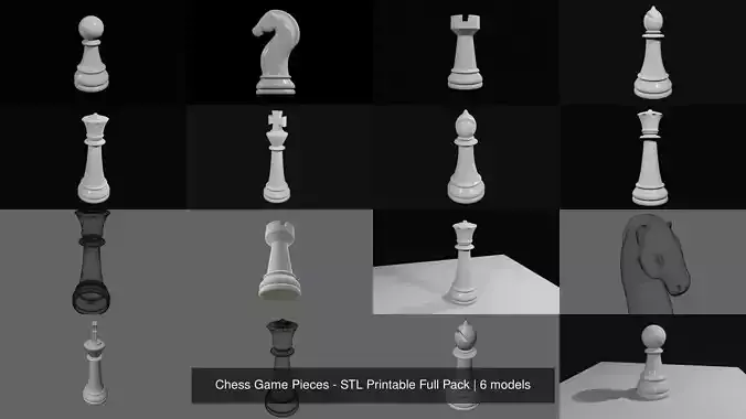 Chess Game Pieces - STL Printable Full Pack 3D Model Collection