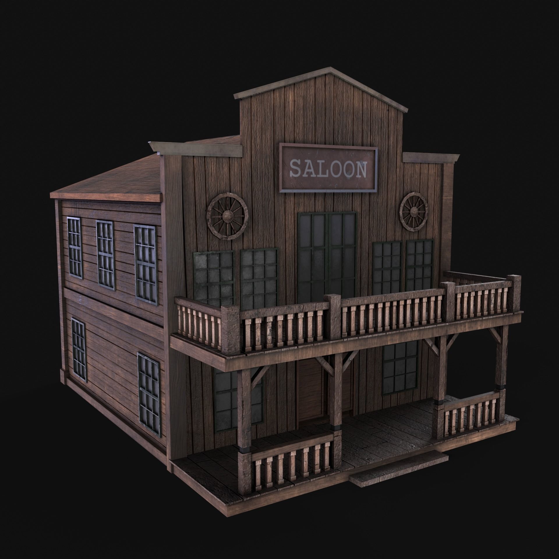 Western Saloon Low-poly 3D model_13