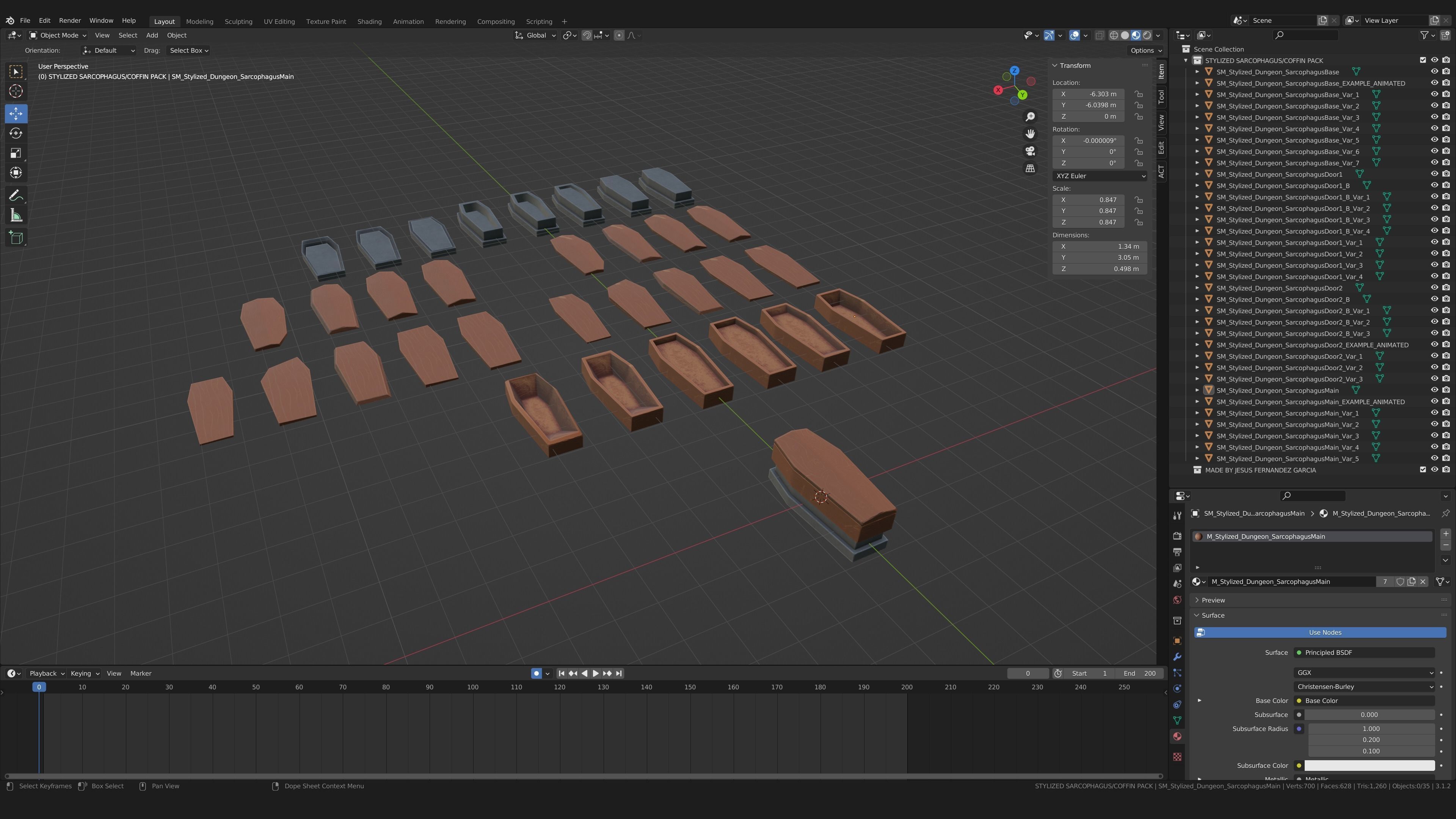 Stylized PBR Sarcophagus Coffin Pack Low-poly 3D model_1