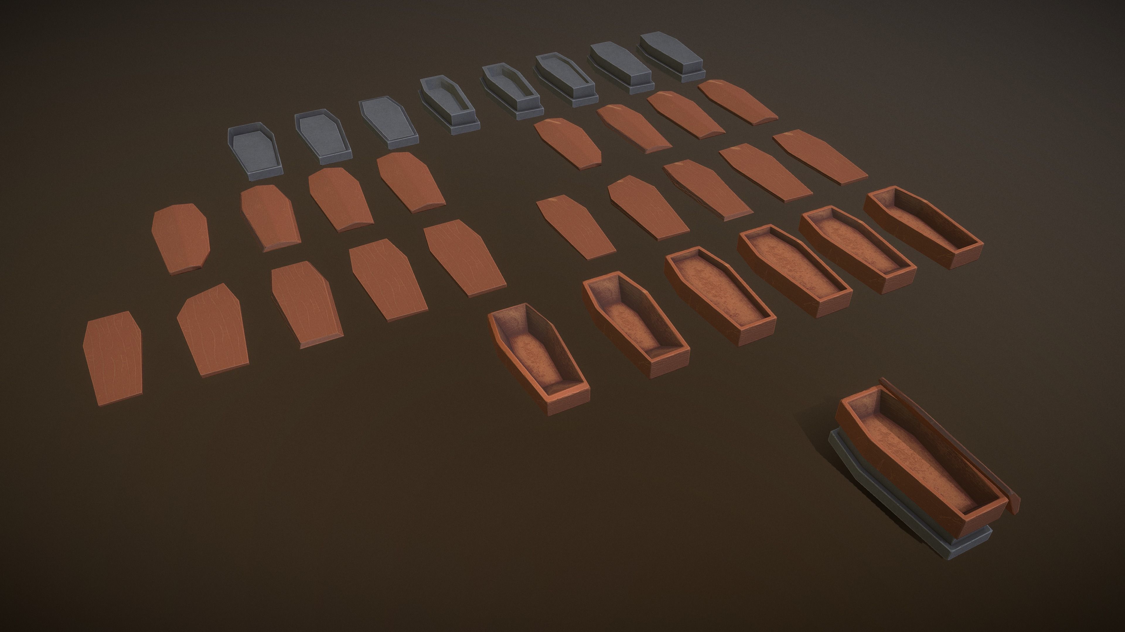 Stylized PBR Sarcophagus Coffin Pack Low-poly 3D model_8