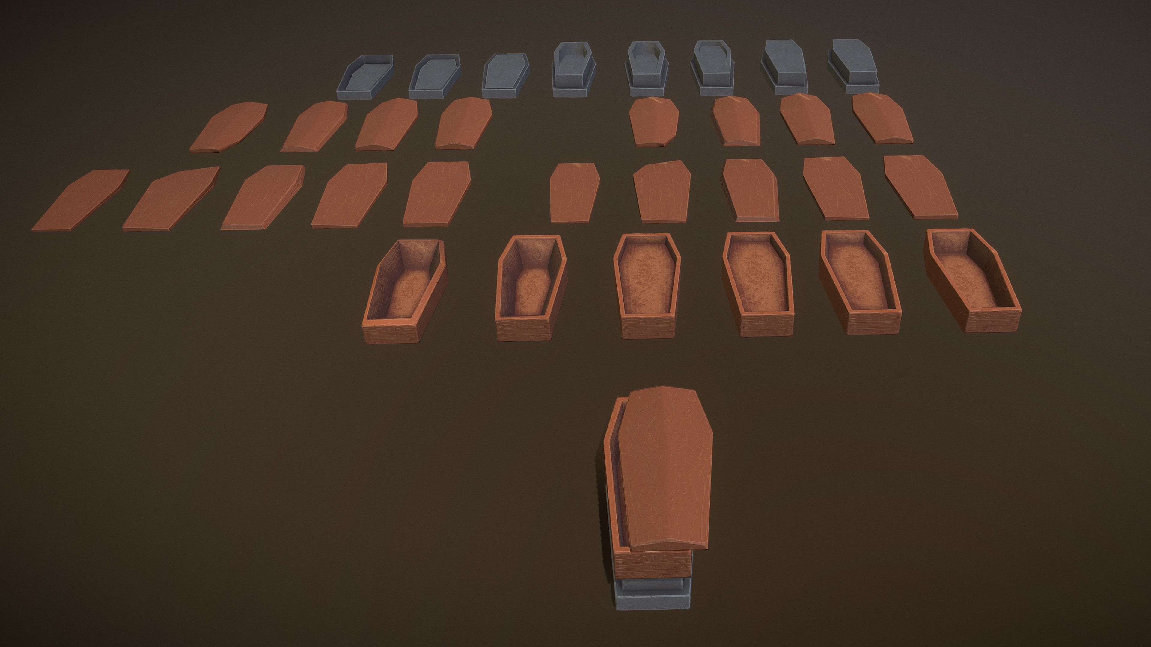 Stylized PBR Sarcophagus Coffin Pack Low-poly 3D model_9