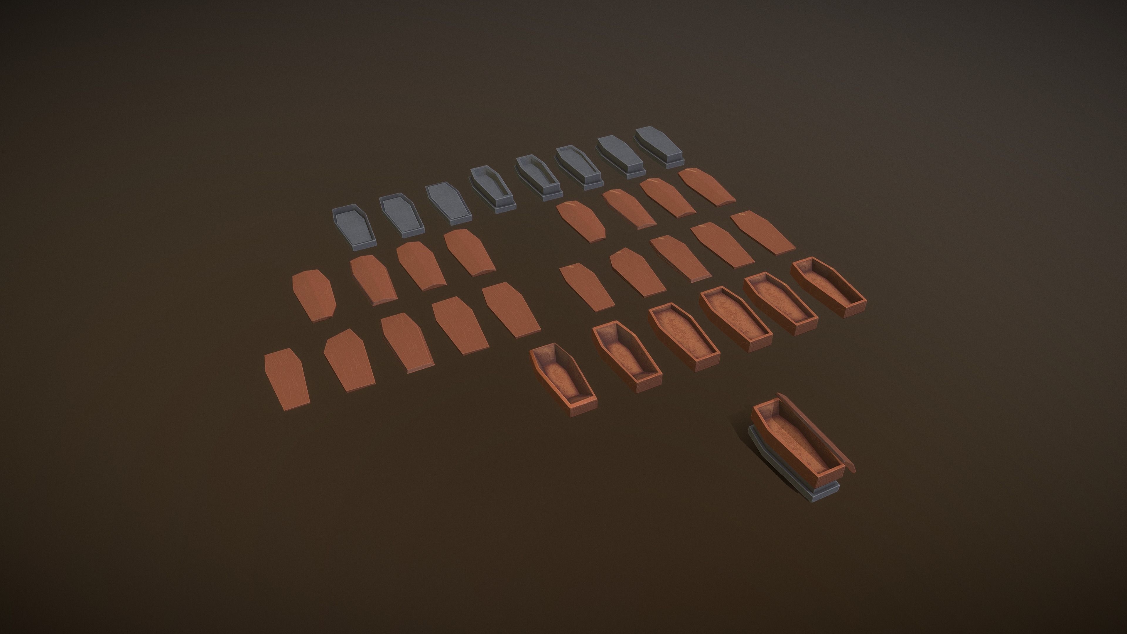 Stylized PBR Sarcophagus Coffin Pack Low-poly 3D model_3