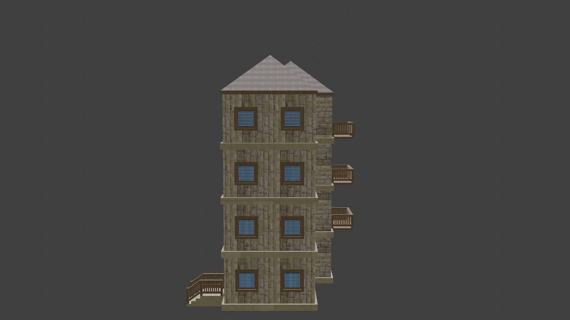 House Model 6 apartment building Low-poly 3D model_1