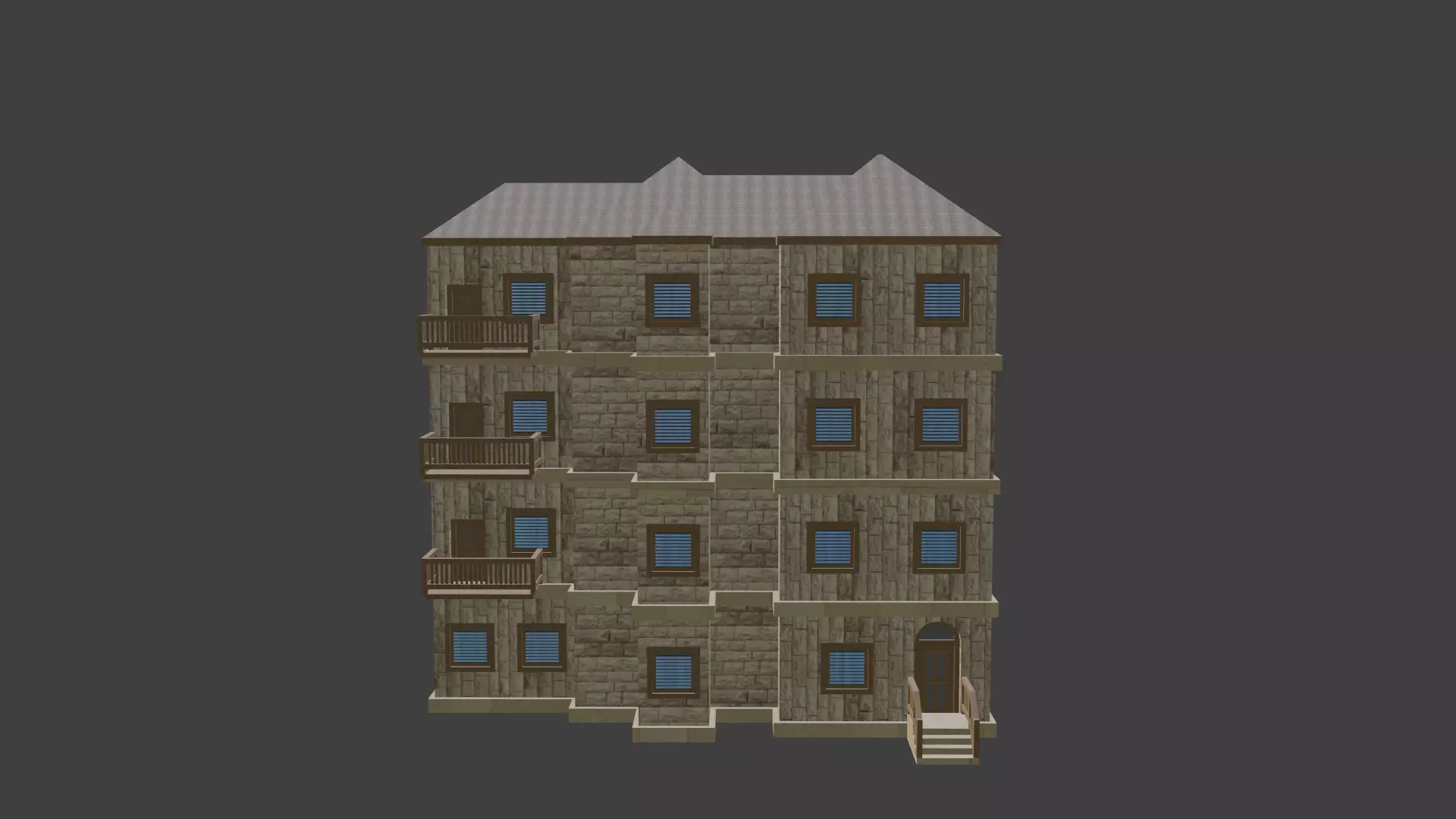 House Model 6 apartment building Low-poly 3D model_0