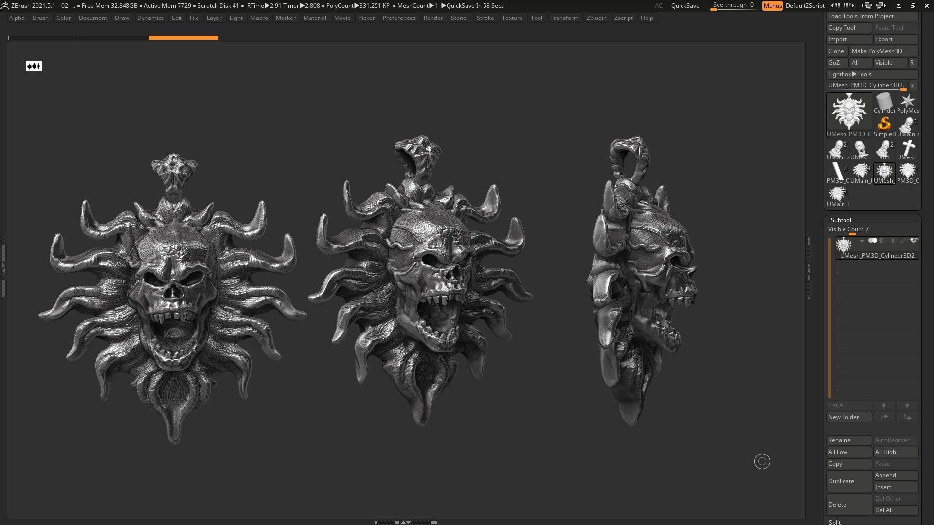 Skull Pendant 3d print model 22 3D print model_7